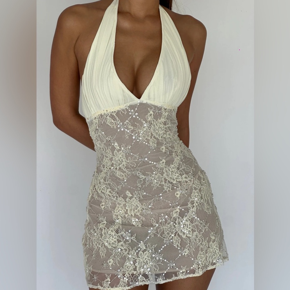 Elegant Cream Lace Mini Dress